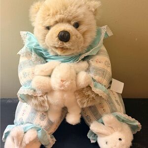 Plush Teddy Bear in Cream with Aqua PJ’s